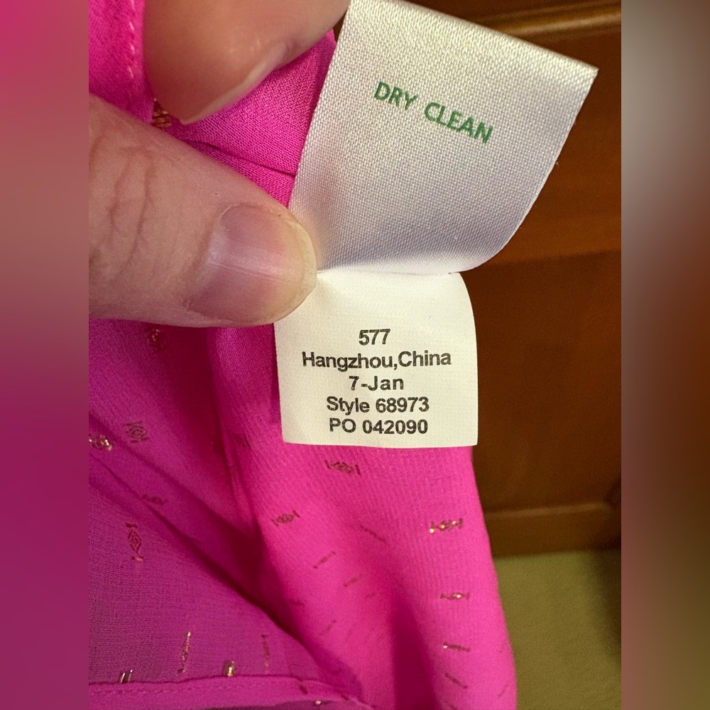 LILLY PULITZER HOT PINK AND METTALLIC GOLD COLBY SILK BLEND BLOUSE TOP L w CAMI - Picture 10 of 11